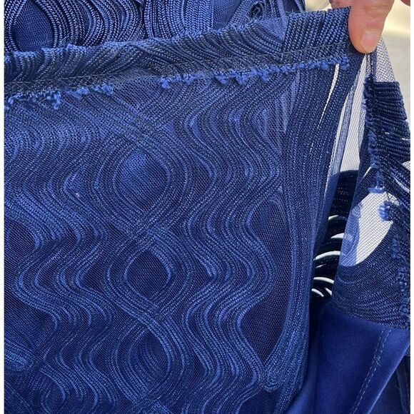 Nordstrom JS Collections dark blue mesh/embroidered maxi dress, v-back, zipper,2 - Picture 9 of 10